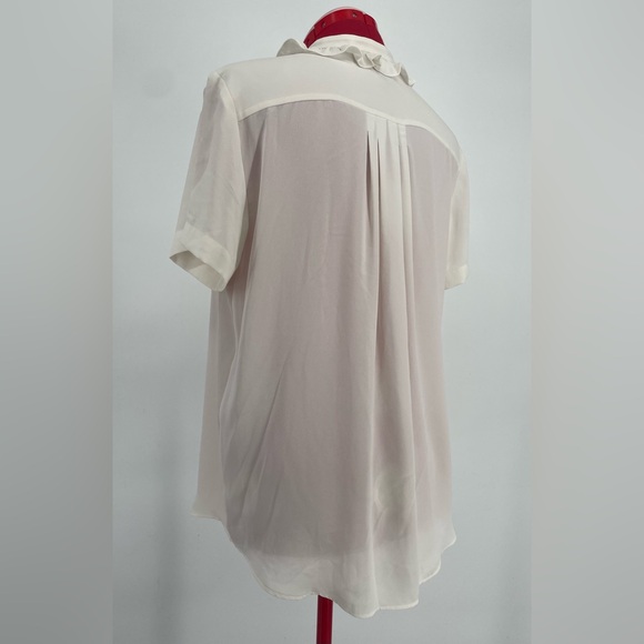 2FOR$30 Retro Ann Taylor Off White Ruffle Detailed Secretary Blouse - Picture 7 of 11